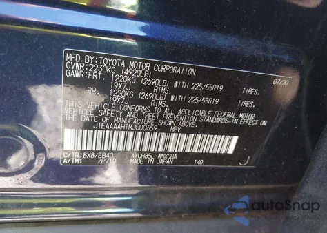 2021 Toyota Venza Xle из США, поврежденный, VIN JTEAAAAH1MJ000659